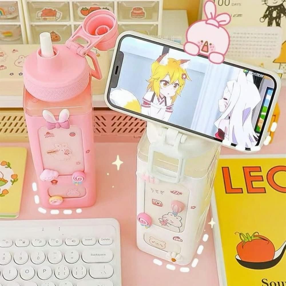 Cute 700ml Water Bottle with Lid and Straw