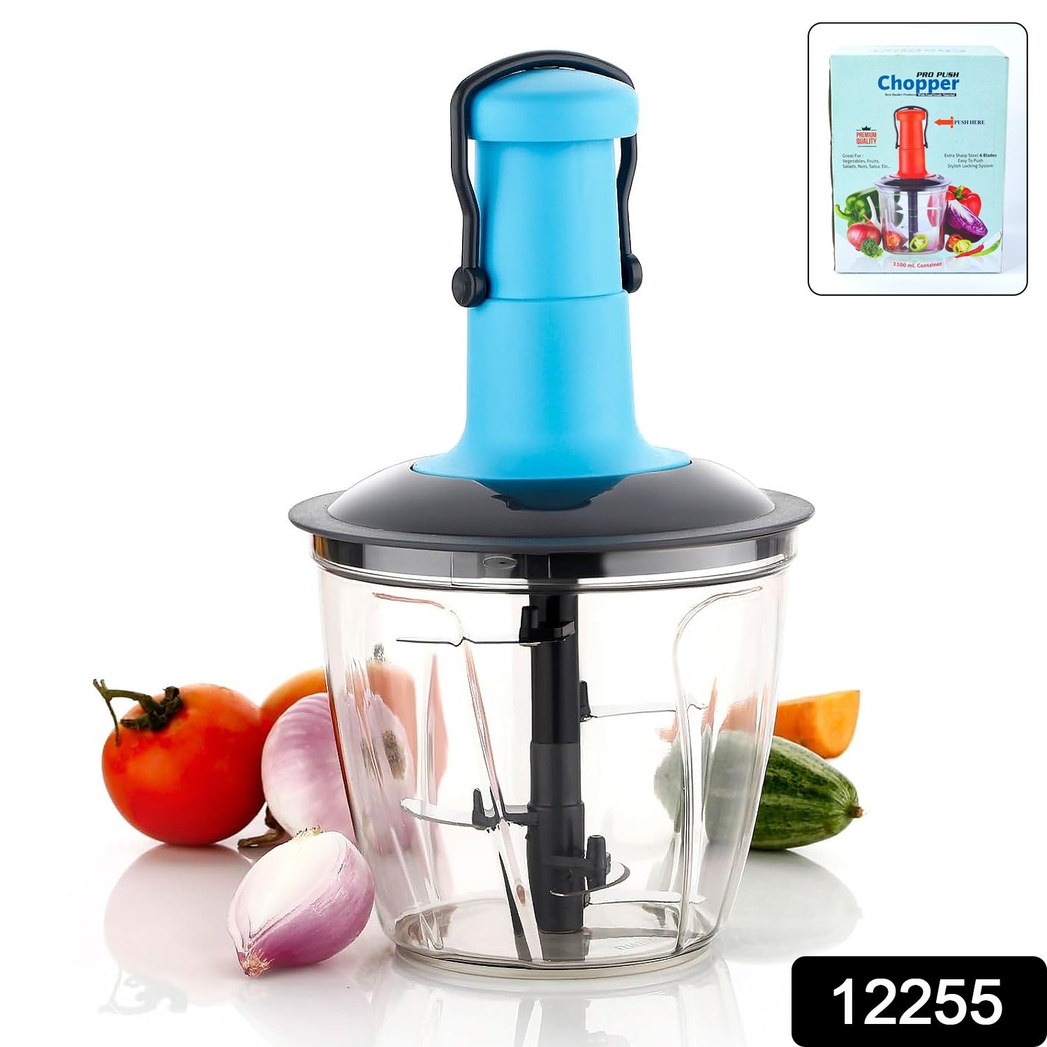 6 Blades Manual Hand-Press Vegetable Chopper (1100 ML)