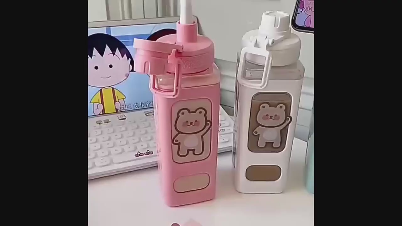 Cute 700ml Water Bottle with Lid and Straw